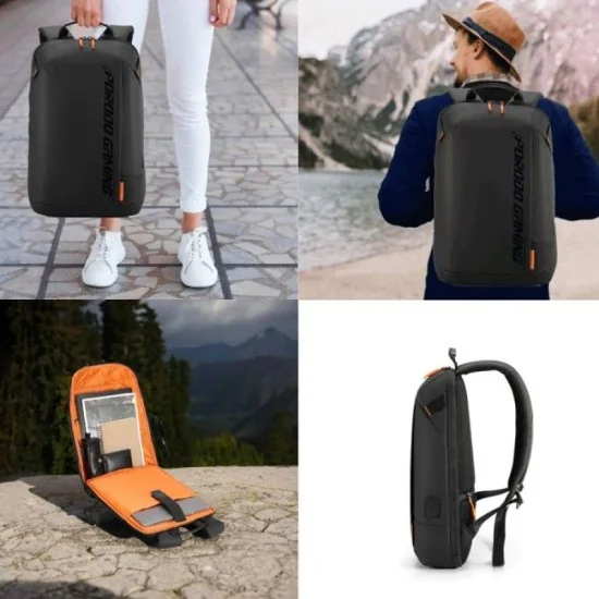 Porodo Gaming Water-Resistant PU Laptop Backpack With USB-C Port - Black
